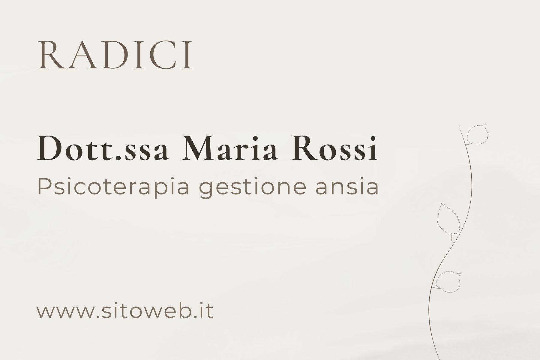 Esempio di fronte di biglietto da visita orizzontale per una psicoterapeuta specializzata nella gestione dell'ansia con design minimal
