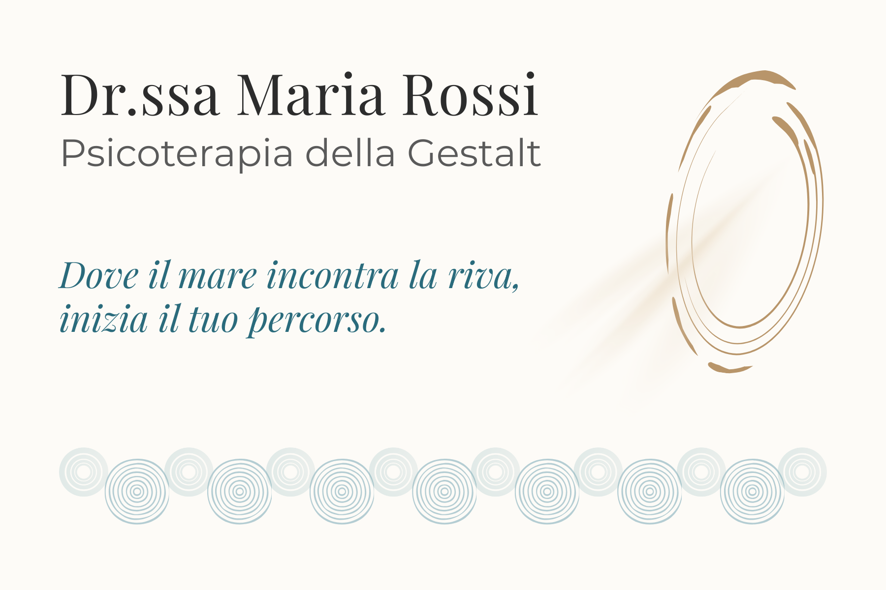 Esempio di fronte di biglietto da visita orizzontale per una psicoterapeuta specializzata nella terapia della Gestalt con frase motivazionale